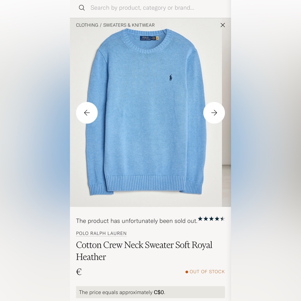 Polo by Ralph Lauren Men's Light Blue Crewneck Sweater
